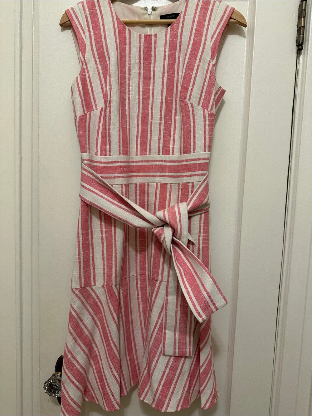 J. Crew Pink & White Striped Sleeveless Tie-Waist Dress